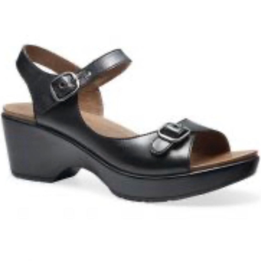 Dansko Black Leather Buckle Sandal